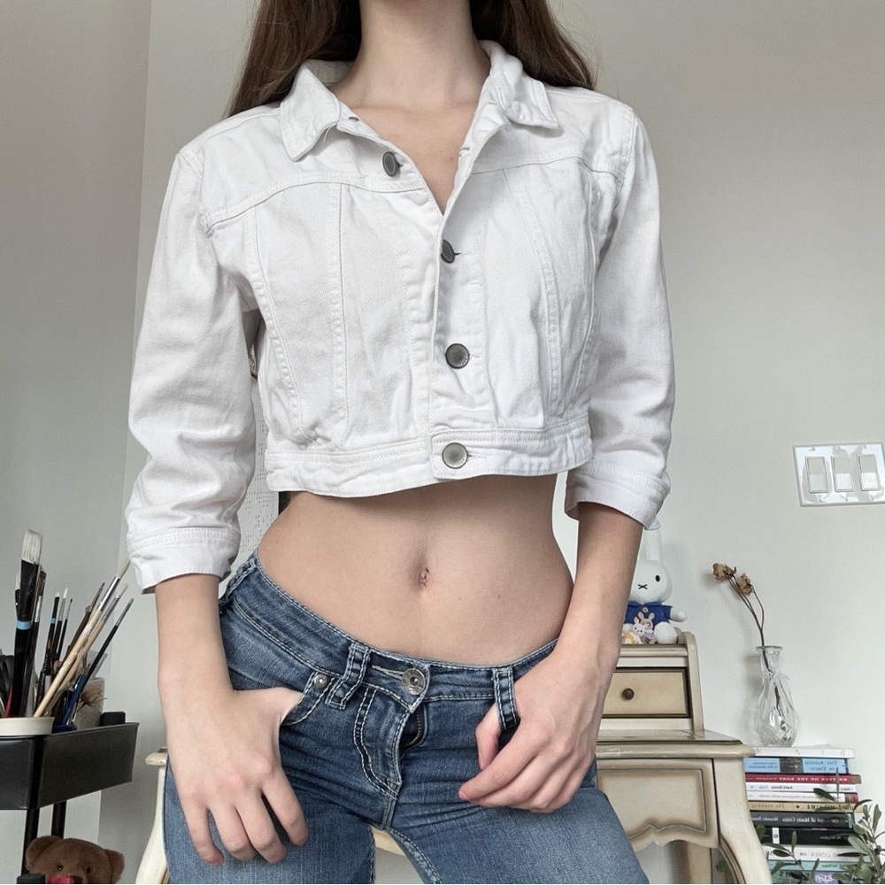Cropped White Denim Jacket